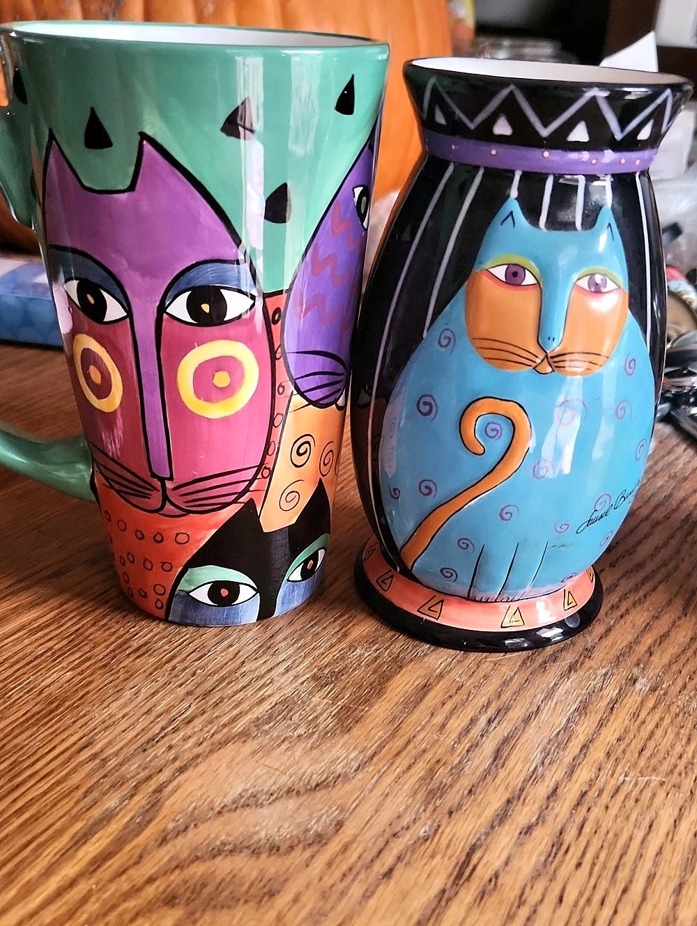 Hand-Painted Cat Ceramic Vessels.Laurel Burch